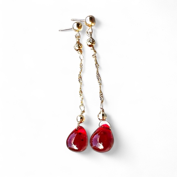 Natural Ruby Earrings Solid 14K Gold , July Birthstone , 40th Anniversary - Picture 2 of 8